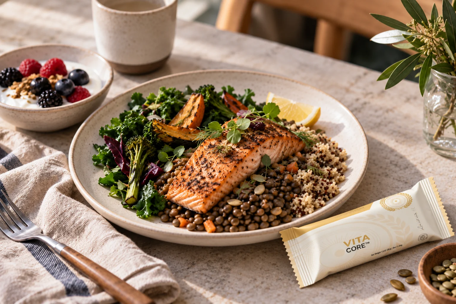 A balanced meal with Vita Core bar concept packaging