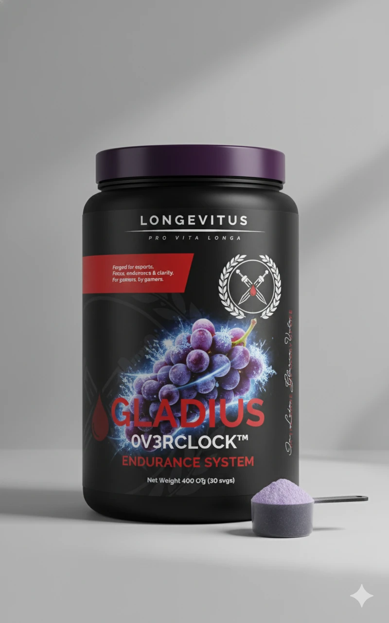 Front-pack GLADIUS 0V3RCL0CK powder-tub concept with purple grape artwork
