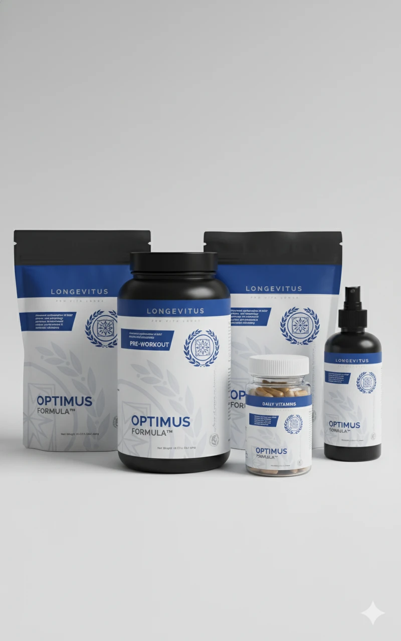 Collection concept image: An assortment of white and blue Optimus packages shown together