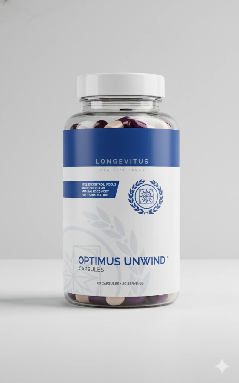 Optimus Unwind capsule bottle with blue and white packaging