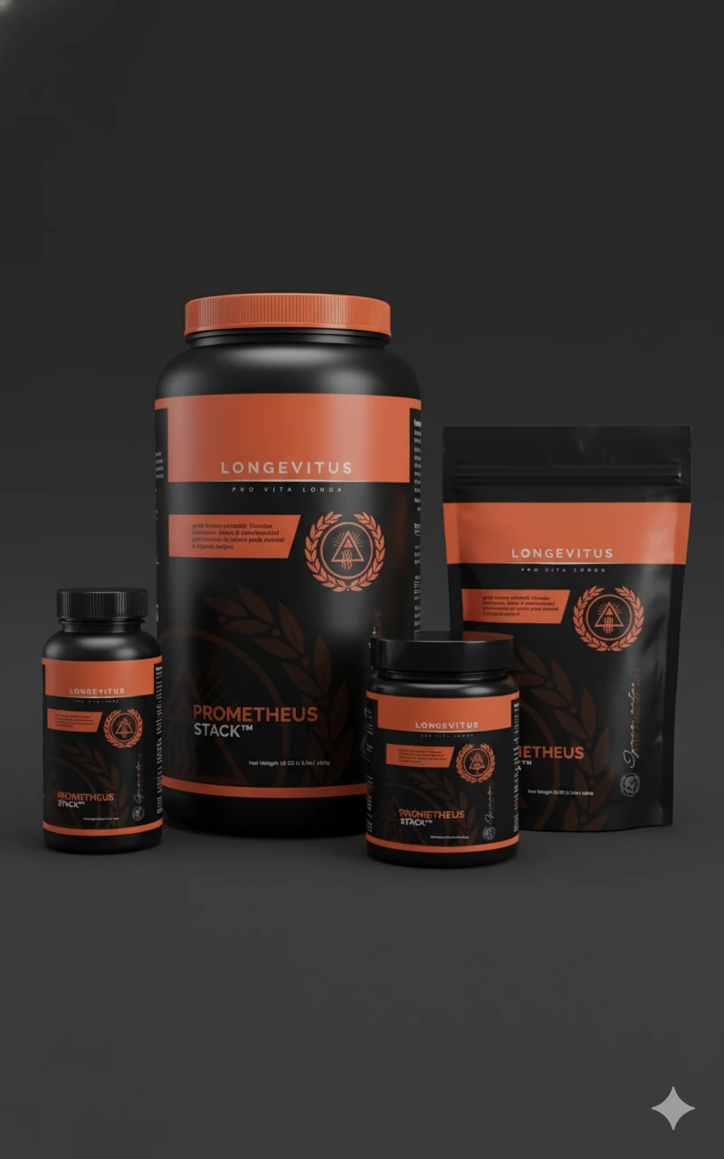 Orange and charcoal Prometheus packaging arranged together on a dark background
